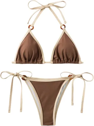 SHENHE Women's Sexy Bikini Sets Ring Triangle Tie Bathing Suits 2 Piece Swimsuits