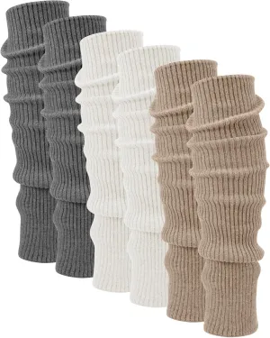 Shihanee 3 Pairs Cashmere Leg Warmers Women Soft Warmer Wool Winter Stockings Knit Long Leg Warmers Indoor Outdoor