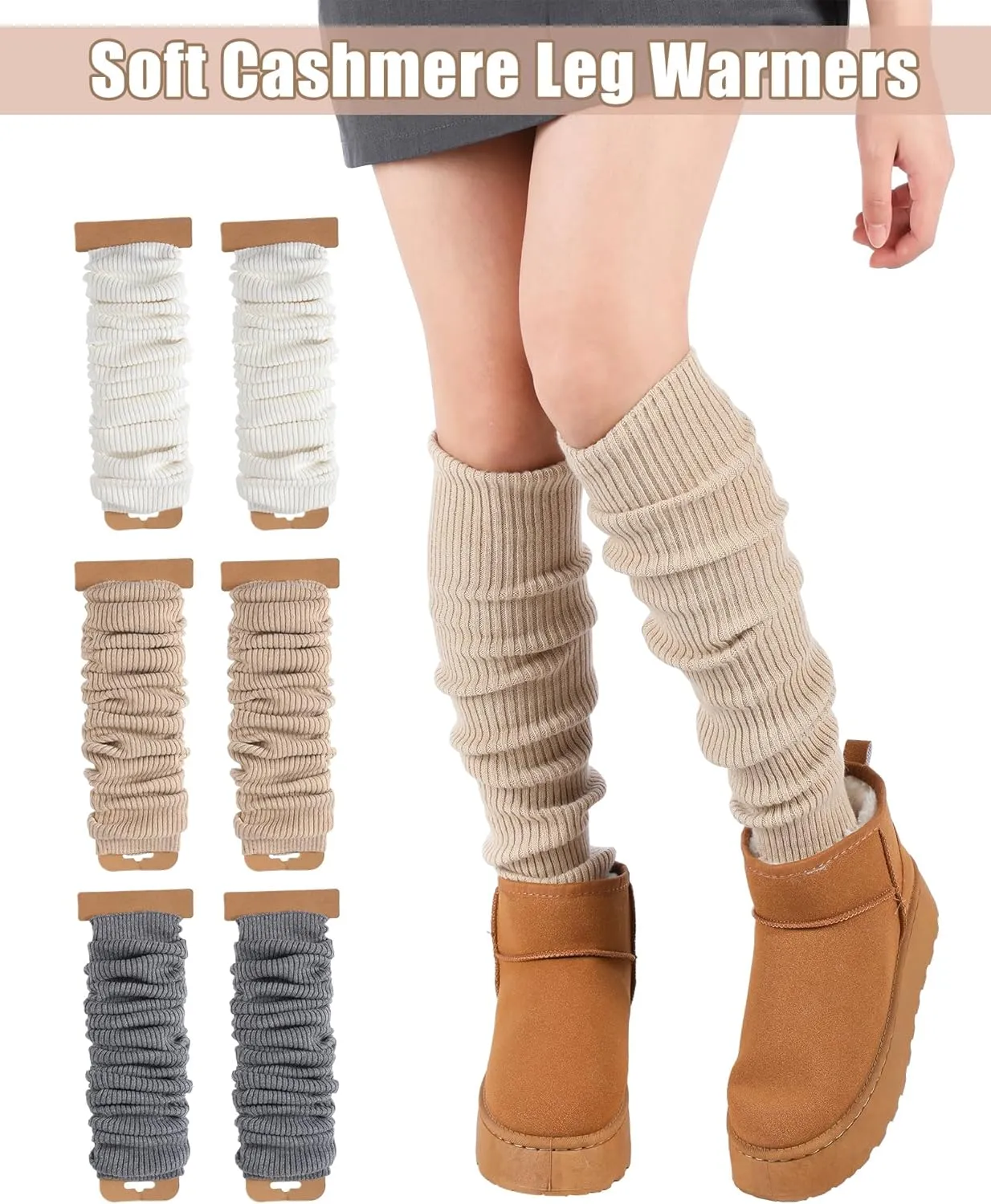 Shihanee 3 Pairs Cashmere Leg Warmers Women Soft Warmer Wool Winter Stockings Knit Long Leg Warmers Indoor Outdoor