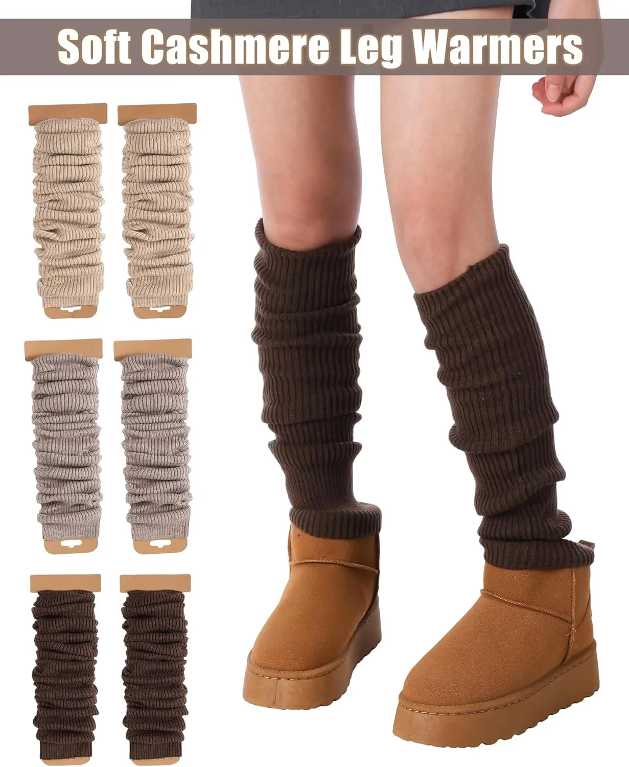 Shihanee 3 Pairs Cashmere Leg Warmers Women Soft Warmer Wool Winter Stockings Knit Long Leg Warmers Indoor Outdoor