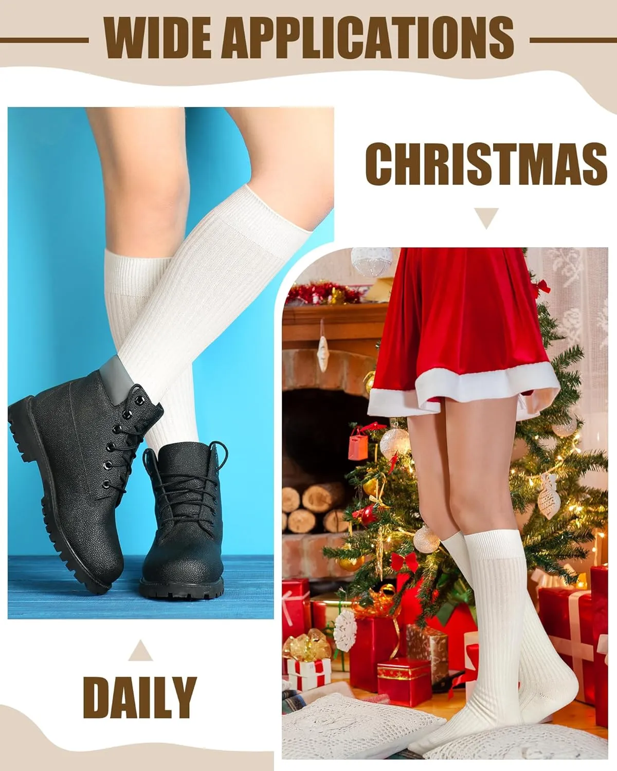 Shihanee 3 Pairs Women Cashmere Cotton Knee High Socks Long Ribbed Knit Slouchy Boot Socks Soft Warm for Women Girls