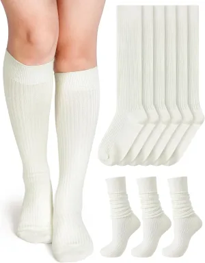 Shihanee 3 Pairs Women Cashmere Cotton Knee High Socks Long Ribbed Knit Slouchy Boot Socks Soft Warm for Women Girls