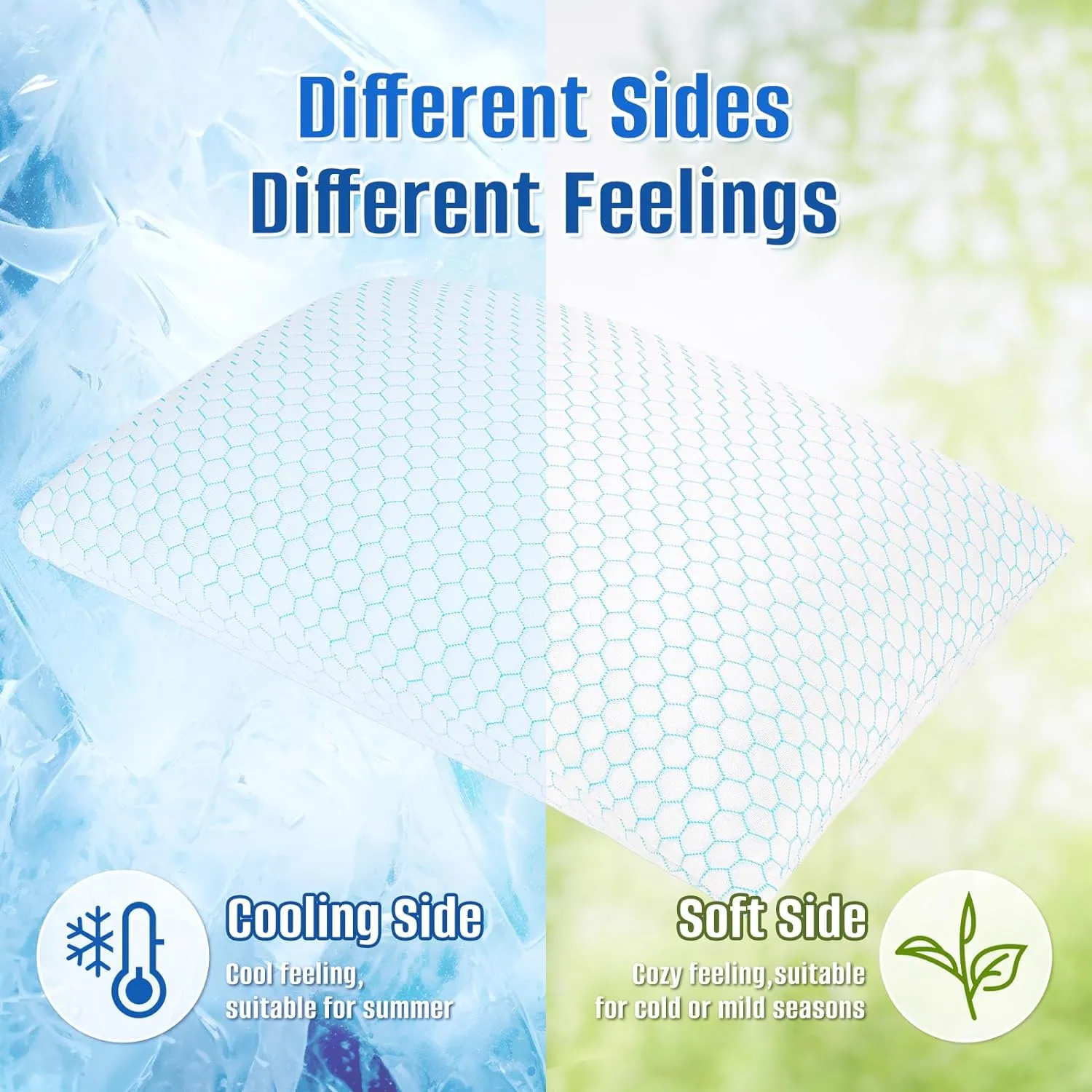 Shredded Memory Foam Pillow for Sleeping, Cooling Bed Pillows Set of 2, Adjustable Pillows for Side, Back, Stomach Sleepers with Washable Pillowcase (Queen Size, Blue)