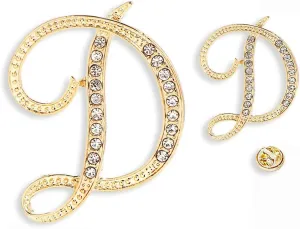 SINNKYA-Z Womans 26 Letter Initial Brooch Pins, Gold Clear Crystal Rhinestone Breastpins Letter Stocking Pins for gifts 2size/package