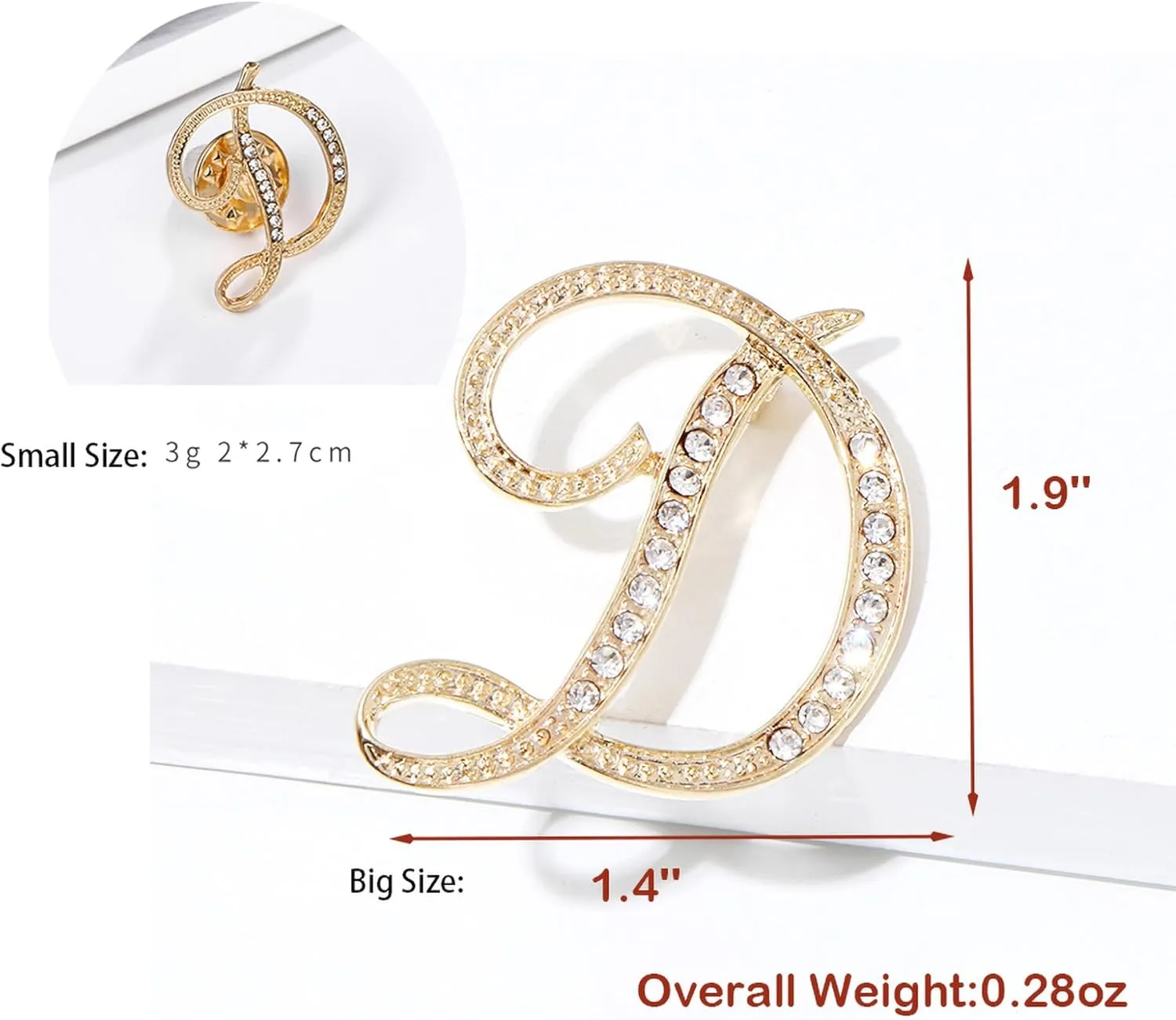 SINNKYA-Z Womans 26 Letter Initial Brooch Pins, Gold Clear Crystal Rhinestone Breastpins Letter Stocking Pins for gifts 2size/package