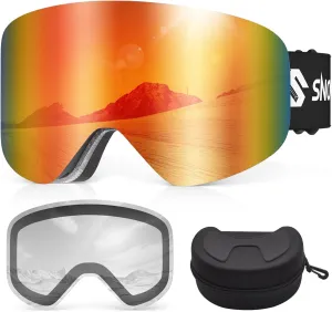 Ski Goggles, Frameless Snowboard Goggles with 2 UV400 Magnet Ski Lenses for Men & Women