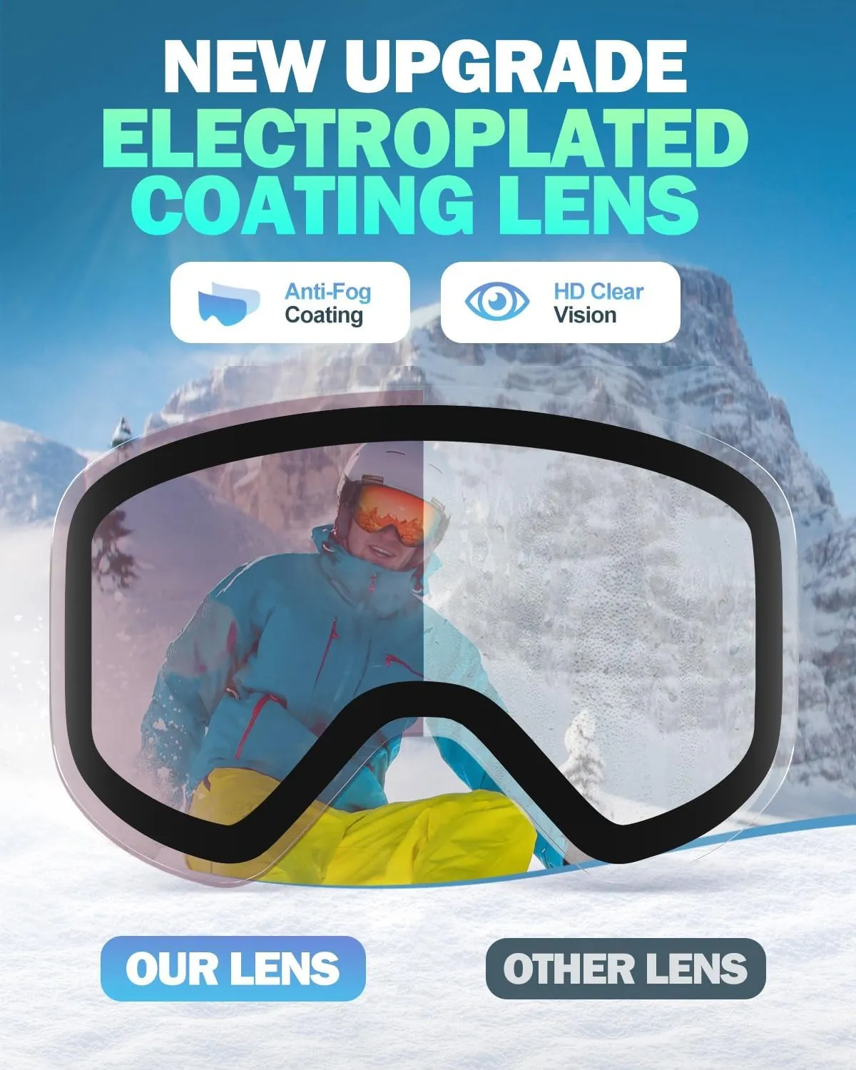 Ski Goggles, Frameless Snowboard Goggles with 2 UV400 Magnet Ski Lenses for Men & Women
