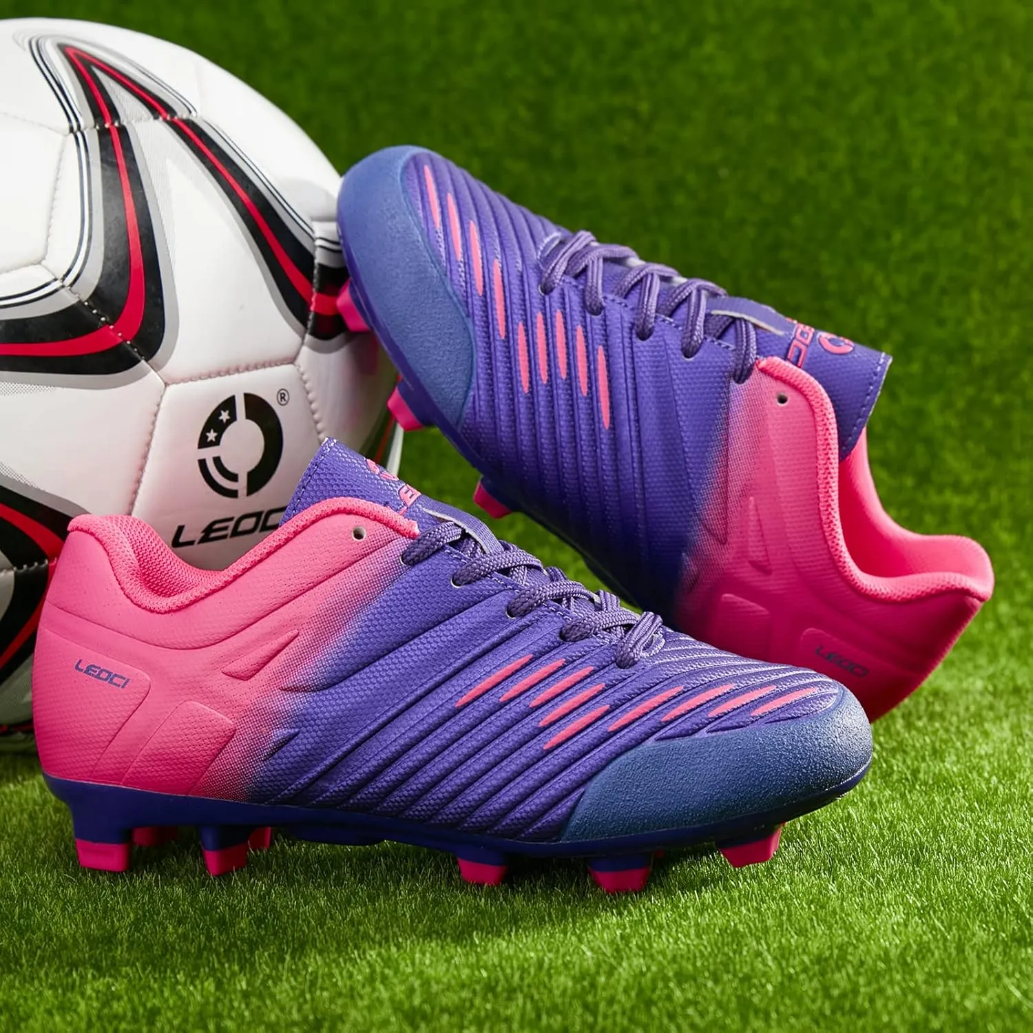Soccer Shoes for Boys Pink Soccer Cleats Breathable Athletic Toddler Black Football Boots for Outdoor Indoor Soccer Shoes for Girls AG/FG