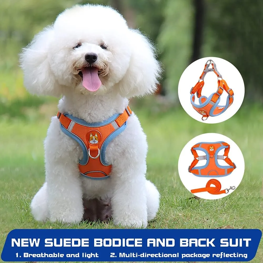 Soft Harness for Dogs,No Pull Dog Harness and Lead Set, Puppy Cat Step in Vest Harness Leash, with Reflective Strips, for Small or Medium and Large Size Dog