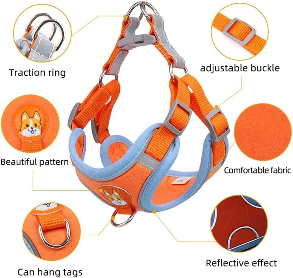 Soft Harness for Dogs,No Pull Dog Harness and Lead Set, Puppy Cat Step in Vest Harness Leash, with Reflective Strips, for Small or Medium and Large Size Dog