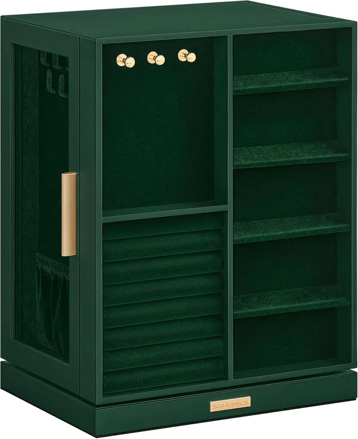 SONGMICS Jewelry Box 360 Rotating, Jewelry Storage Case with 5 Drawers, Jewelry Organizer, Glass Window, Spacious, Vertical Jewelry Storage, Open Design, Great Gift, Forest Green UJBC170C01