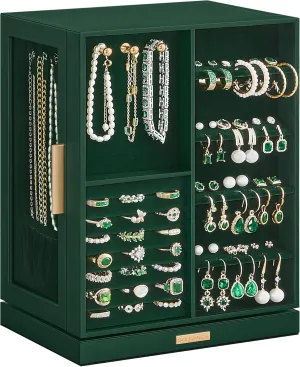 SONGMICS Jewelry Box 360 Rotating, Jewelry Storage Case with 5 Drawers, Jewelry Organizer, Glass Window, Spacious, Vertical Jewelry Storage, Open Design, Great Gift, Forest Green UJBC170C01