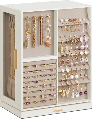 SONGMICS Jewelry Box 360 Rotating, Jewelry Storage Case with 7 Drawers, Jewelry Organizer, Glass Window, Spacious, Vertical Jewelry Storage, Open Design, Great Gift, Cloud White UJBC201W01
