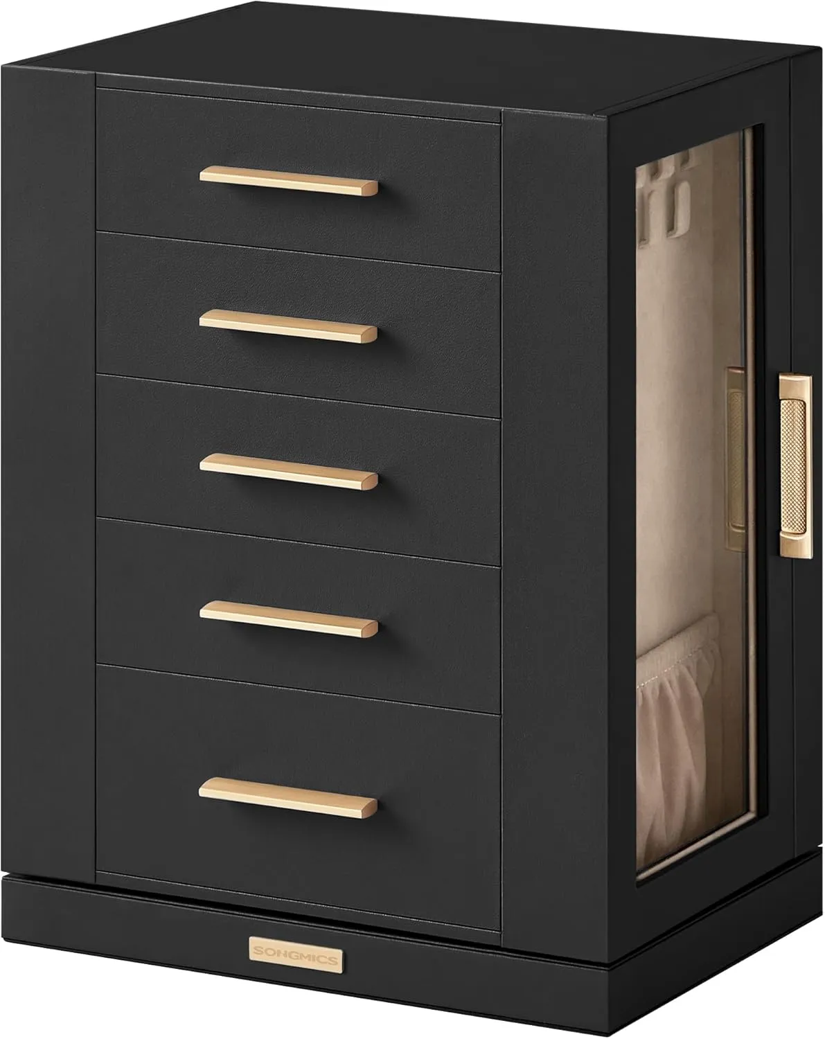 SONGMICS Jewelry Box 360Rotating, Jewelry Storage Case with 5 Drawers, Jewelry Organizer, Glass Window, Spacious, Vertical Jewelry Storage, Open Design, Great Gift, Graphite Black UJBC170B01