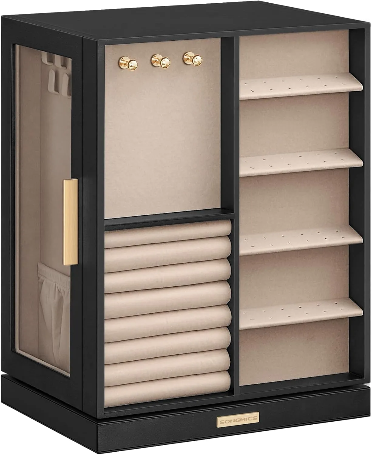 SONGMICS Jewelry Box 360Rotating, Jewelry Storage Case with 5 Drawers, Jewelry Organizer, Glass Window, Spacious, Vertical Jewelry Storage, Open Design, Great Gift, Graphite Black UJBC170B01