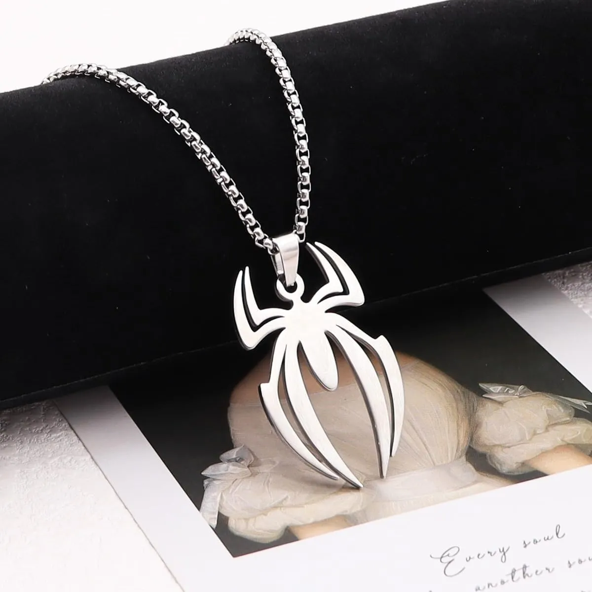 Spider Necklace For Men Women Black Silver Gold Stainless Steel Gothic Vintage Cool Punk Unqiue Superhero Pendant Necklace Halloween Jewelry Gift For Bf Gf Husband Wife Bro Sisters