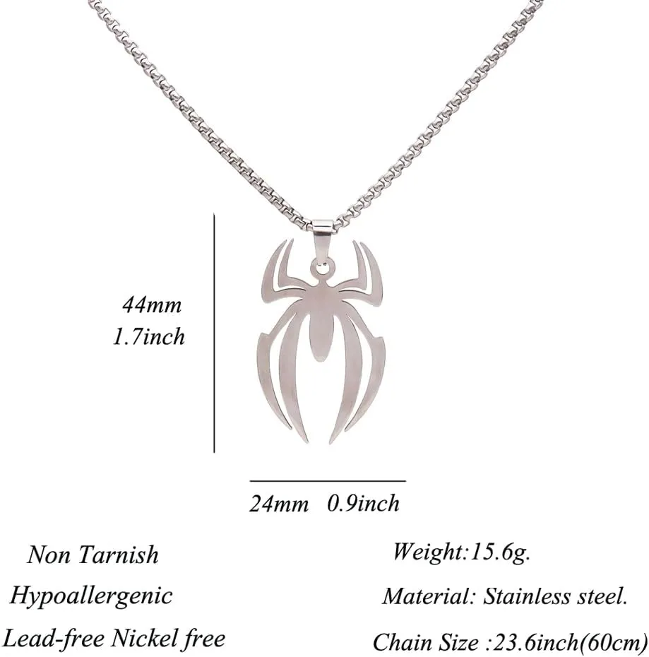 Spider Necklace For Men Women Black Silver Gold Stainless Steel Gothic Vintage Cool Punk Unqiue Superhero Pendant Necklace Halloween Jewelry Gift For Bf Gf Husband Wife Bro Sisters
