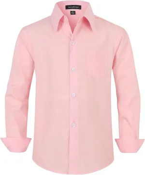 Spring&Gege Boys' Long Sleeve Dress Shirts Formal Uniform Poplin Solid