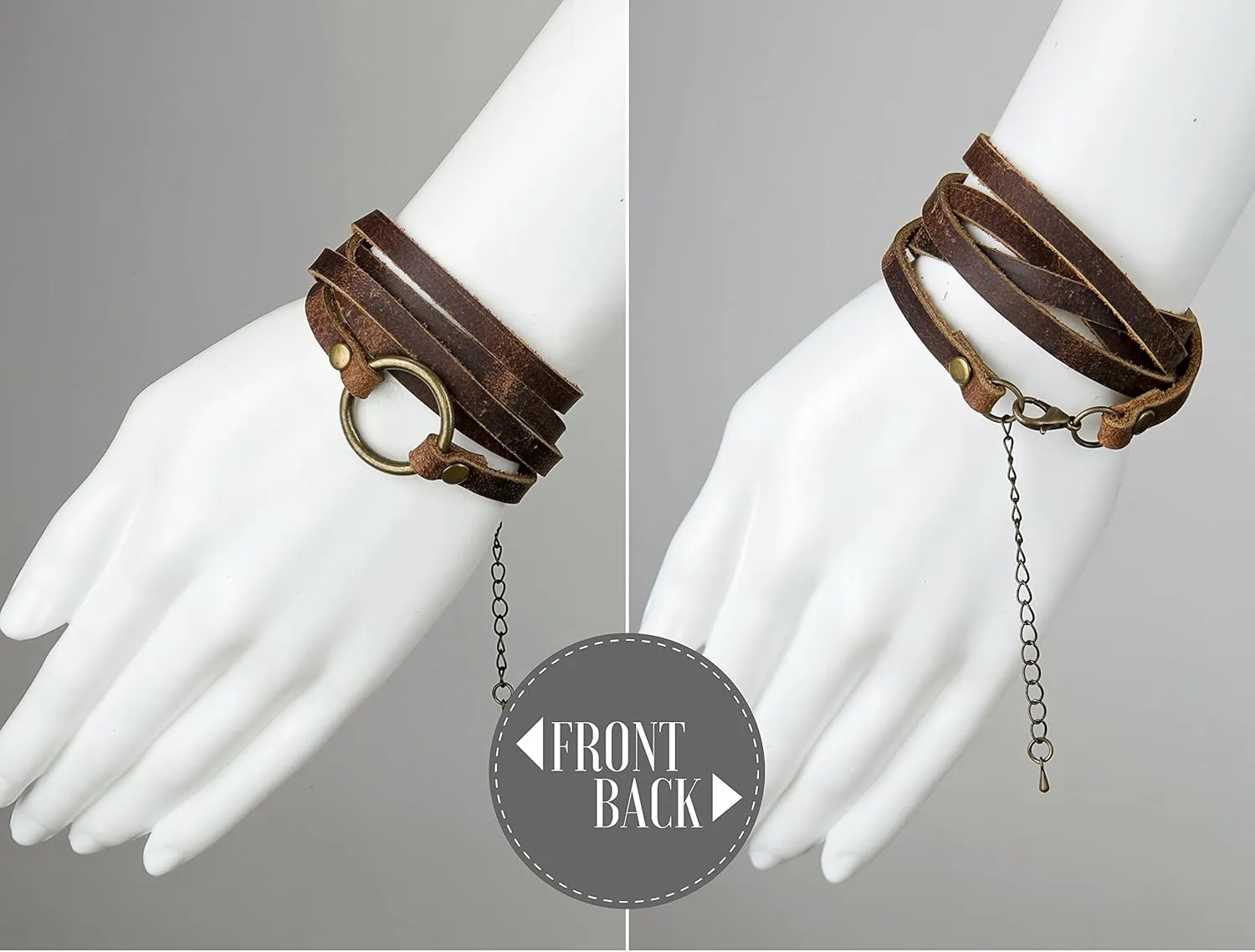 SPUNKYsoul 5 Wrap Leather Circle Bracelet - Adjustable Boho-Inspired Leather Bracelet for Women & Men, Unique Distressed Jewelry with Symbolic Circle, Ideal for Everyday Wear & Gifting