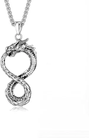 Stainless Steel Dragon Pendant Necklace for Men Women,Dragon Charm Hip-pop Jewelry Chain Necklace for Mens,24inch Chain