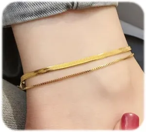 Stainless Steel Gold Plate Chain Anklet for Women MultiLayer Link Bracelet Jewelry Adjustable Anklet for Summer Beach
