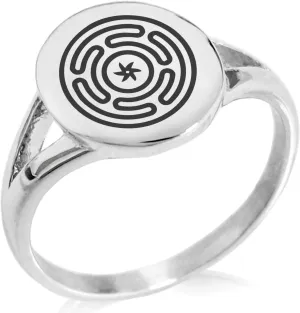 Stainless Steel Greek Goddess Minimalist Oval Top Polished Statement Rings