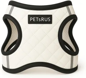 Step-in Dog Vest Harness Classic Quilted Design Vegan Leather Reflective Lightweight Breathable Mesh Soft White Black Durable Stylish Pet Accessory (White, XS: Neck=8.6-11''/Chest=13-14.5'')