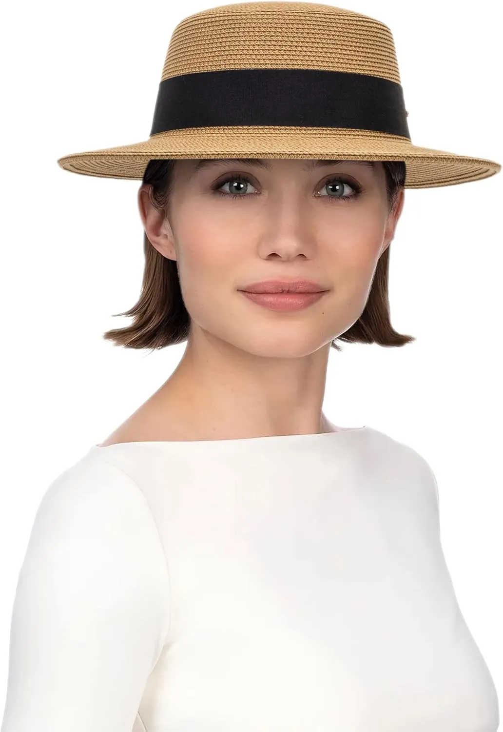Straw Boater Summer Sun Hat - Wide Brim Fedora Panama Summer Beach Hat for Men Women(Size:Large)