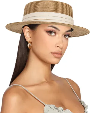 Straw Boater Summer Sun Hat - Wide Brim Fedora Panama Summer Beach Hat for Men Women(Size:Large)