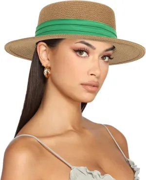 Straw Boater Summer Sun Hat - Wide Brim Fedora Panama Summer Beach Hat for Men Women(Size:Large)