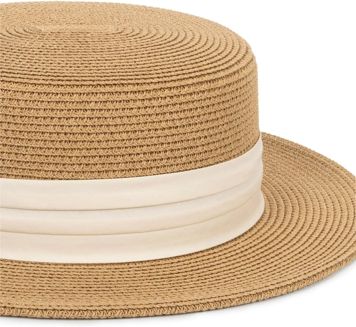 Straw Boater Summer Sun Hat - Wide Brim Fedora Panama Summer Beach Hat for Men Women(Size:Large)