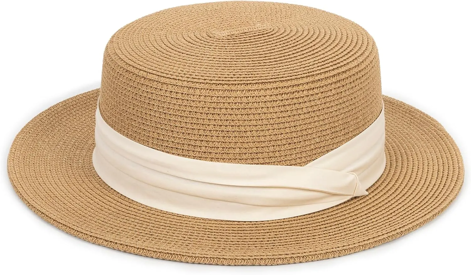 Straw Boater Summer Sun Hat - Wide Brim Fedora Panama Summer Beach Hat for Men Women(Size:Large)