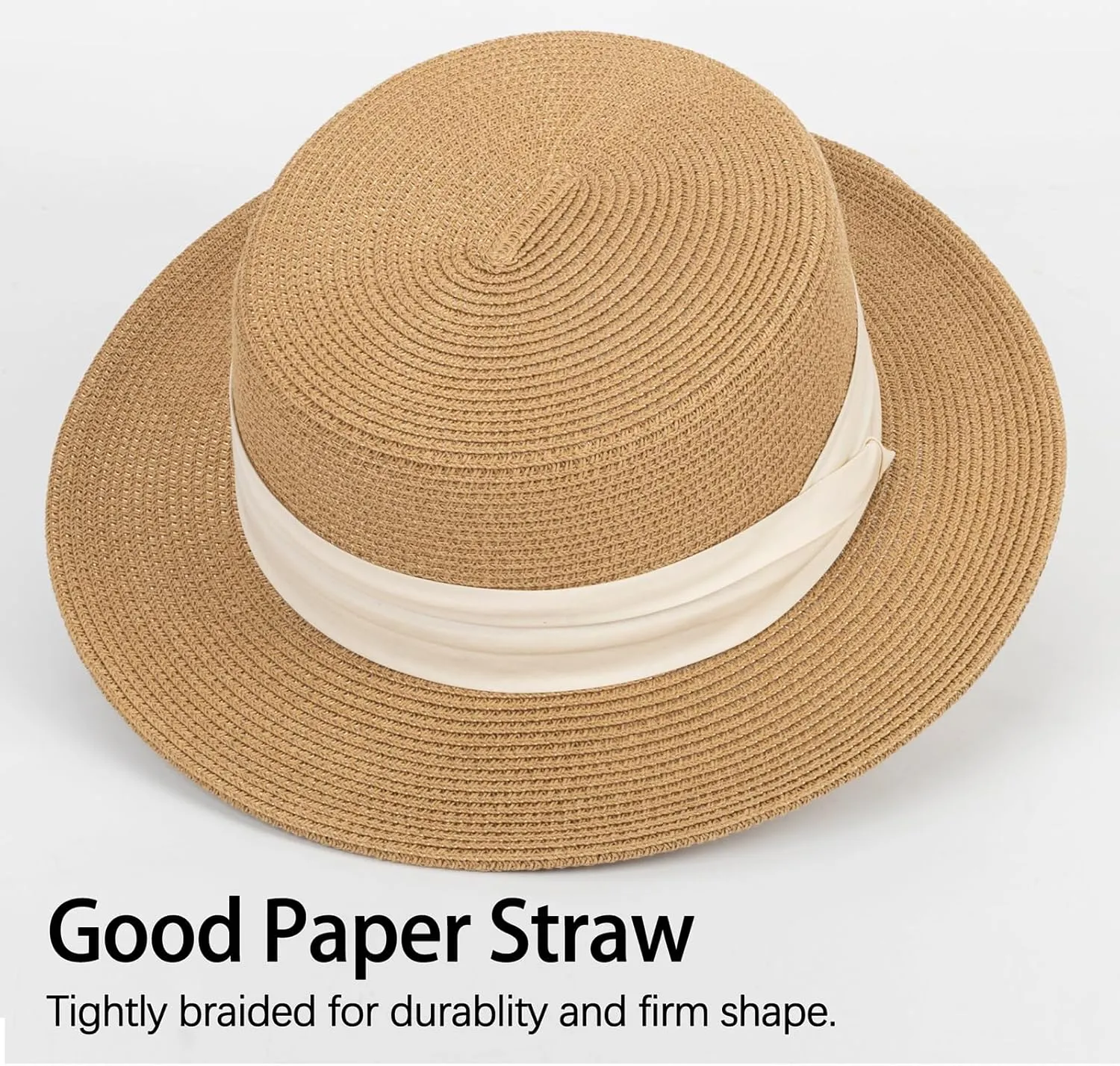 Straw Boater Summer Sun Hat - Wide Brim Fedora Panama Summer Beach Hat for Men Women(Size:Large)