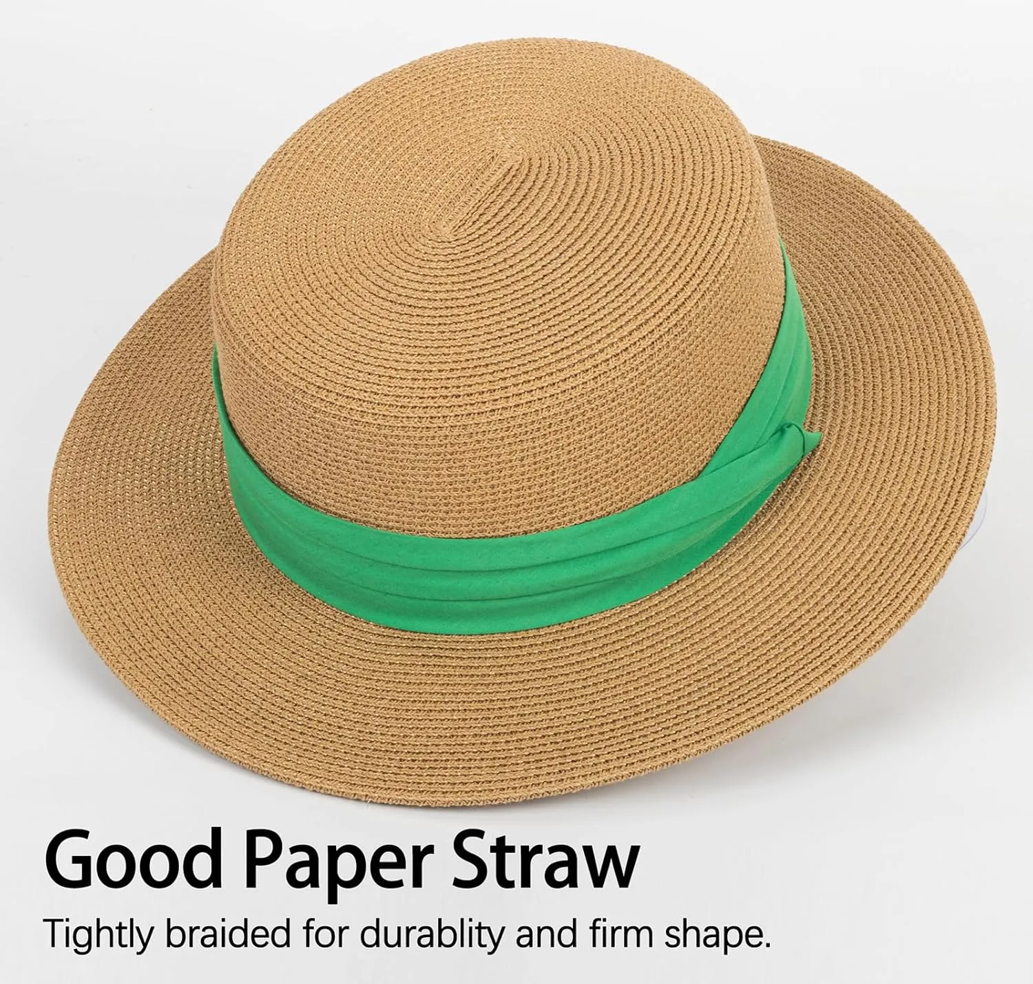 Straw Boater Summer Sun Hat - Wide Brim Fedora Panama Summer Beach Hat for Men Women(Size:Large)