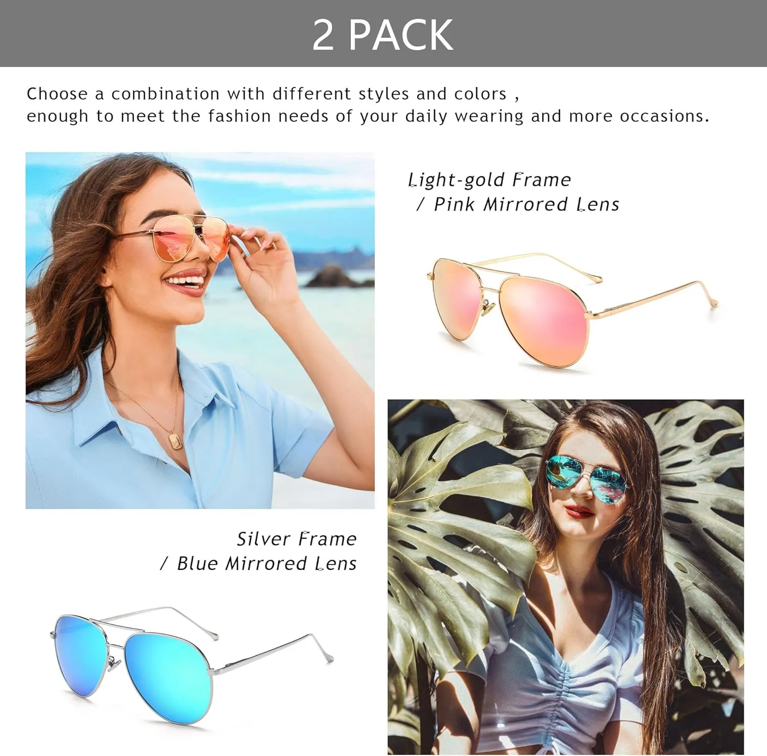 SUNGAIT Women's Lightweight Oversized Aviator Sunglasses - Mirrored Polarized Lens