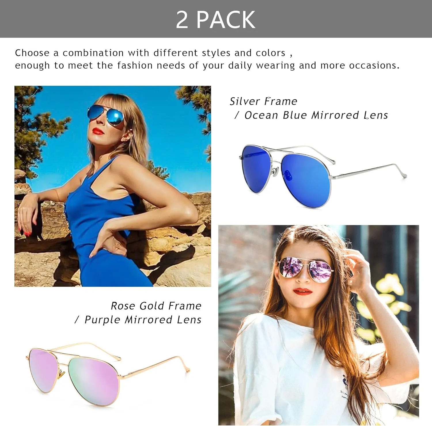 SUNGAIT Women's Lightweight Oversized Aviator Sunglasses - Mirrored Polarized Lens