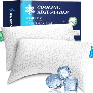 SUPA MODERN Cooling Pillows for Side Sleepers, Cool Side Sleeper Pillow for Neck Pain Relief, Luxury Shredded Memory Foam Pillows 2 Pack, Adjustable Gel Cervical Neck Pillow Queen Size Set of 2