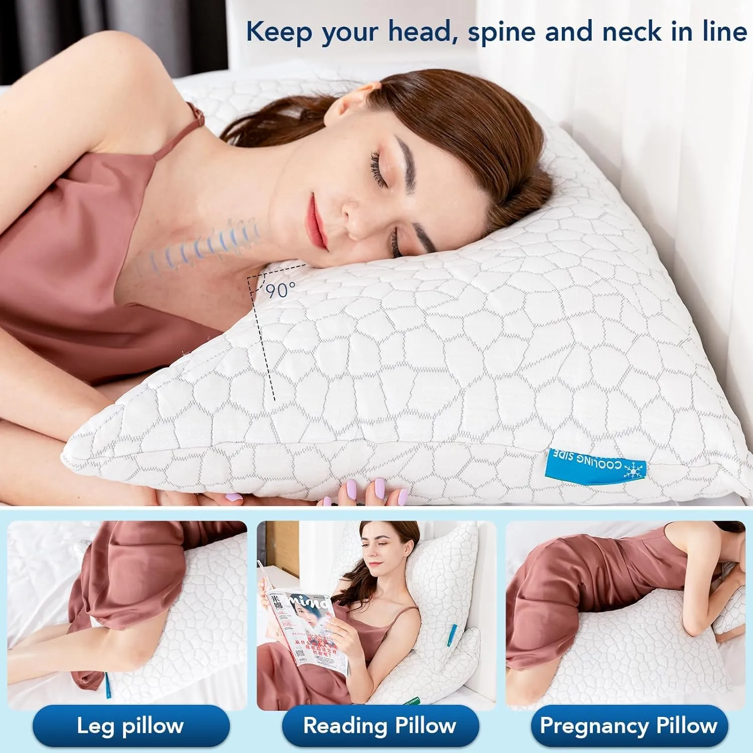 SUPA MODERN Cooling Pillows for Side Sleepers, Cool Side Sleeper Pillow for Neck Pain Relief, Luxury Shredded Memory Foam Pillows 2 Pack, Adjustable Gel Cervical Neck Pillow Queen Size Set of 2