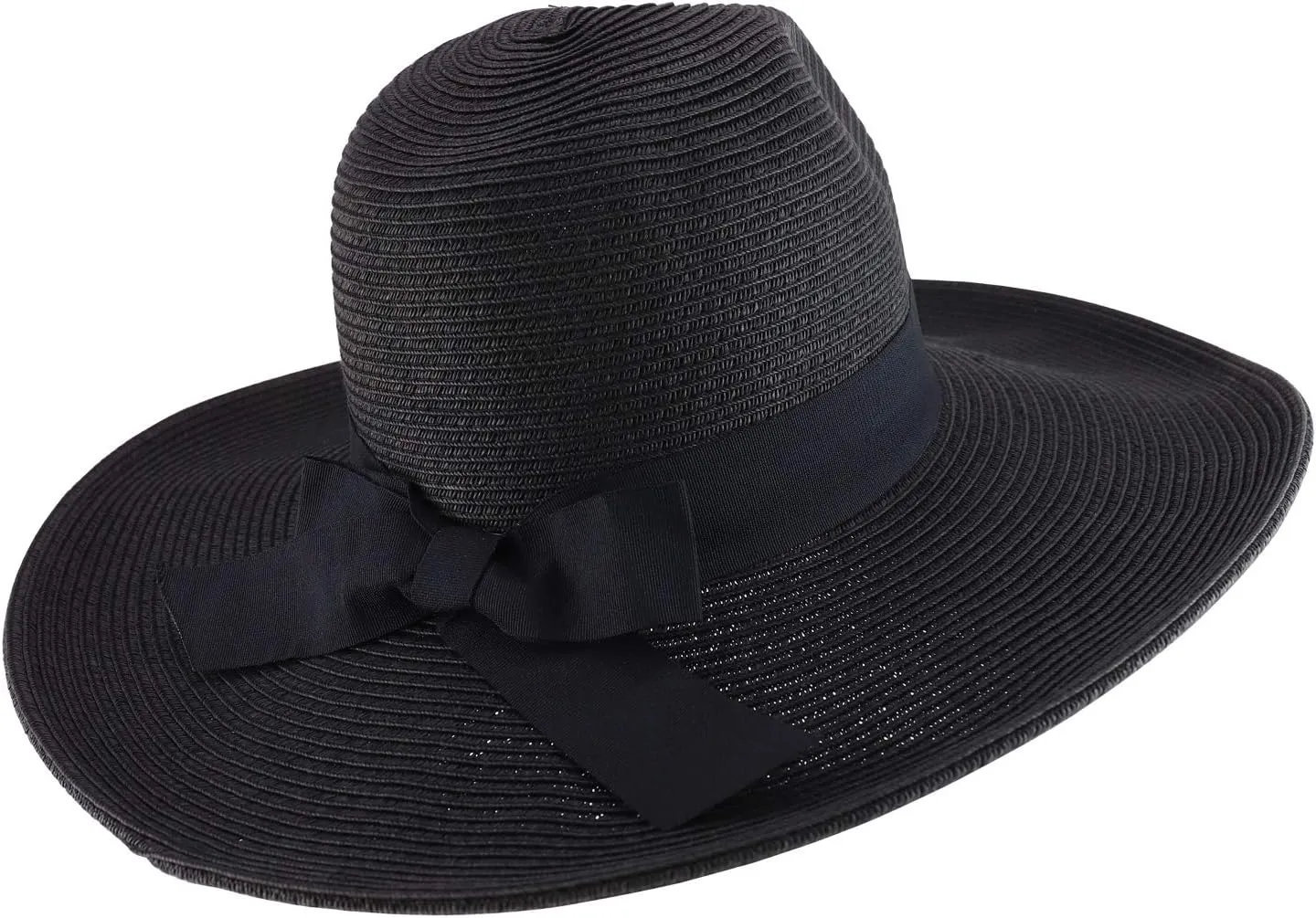 Trendy Apparel Shop Women's Fedora Crown Ribbon Band Wide Brim Sun Hat