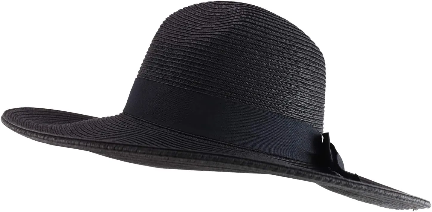 Trendy Apparel Shop Women's Fedora Crown Ribbon Band Wide Brim Sun Hat