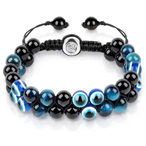 Triple Protection Bracelet, Evil Eye Tiger Eye and Black Obsidian 8mm Beads Bracelet for Men Women, Healing Bracelet Bring Luck and Prosperity, Happiness(Blue)