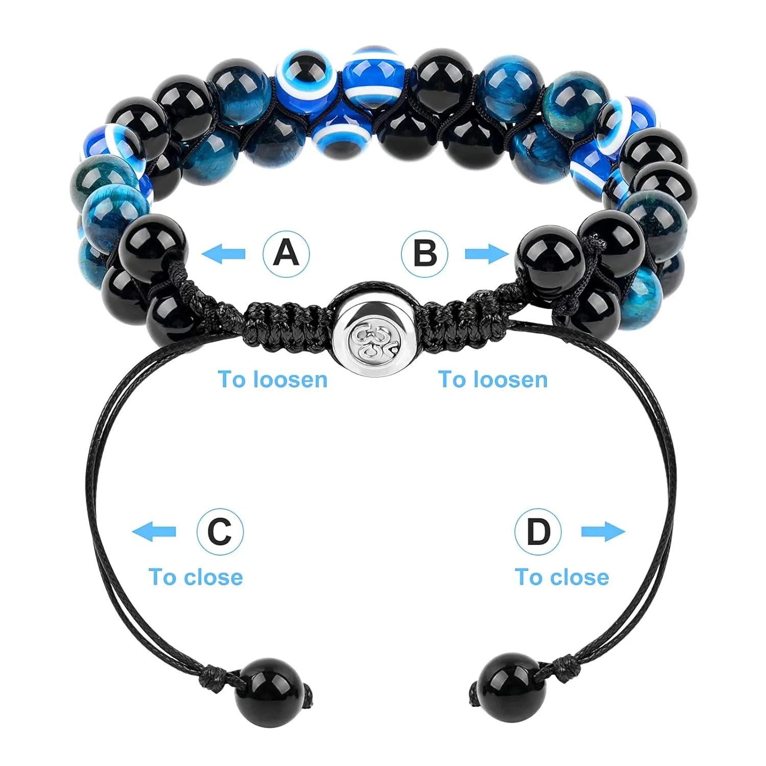 Triple Protection Bracelet, Evil Eye Tiger Eye and Black Obsidian 8mm Beads Bracelet for Men Women, Healing Bracelet Bring Luck and Prosperity, Happiness(Blue)