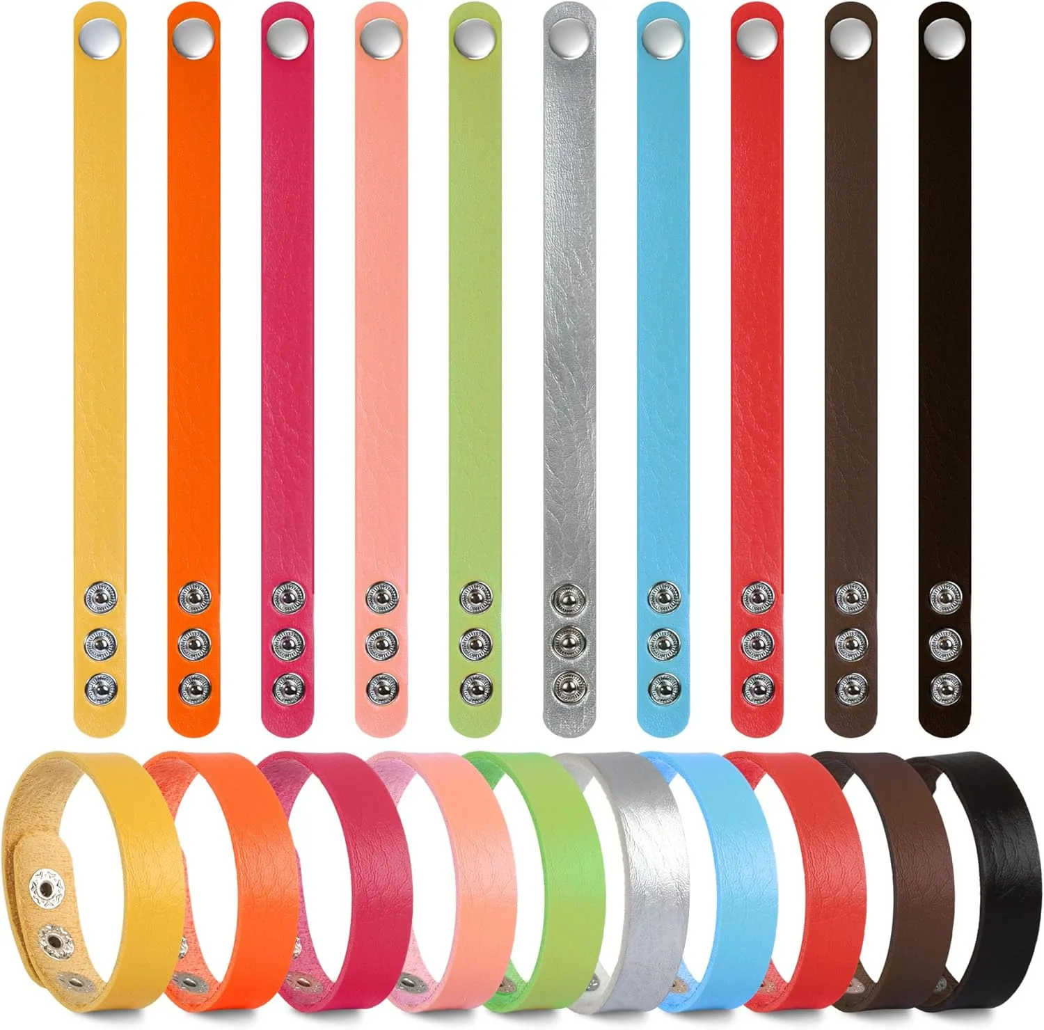 TXIN 20 Pieces Faux Leather Snap Bracelets Blank Colorful Adjustable Plain PU Leather Wristband for DIY Jewelry Making Women Men Cuff Wrist Crafts (10 Colors)