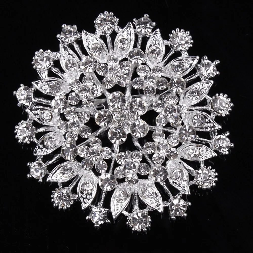 USIX Pack of 3 Floriated Round Rhinestone Crystal Brooch Pin for Dress, Suit, Sweater Embellishments, DIY Wedding Bouquet Cake Dress Corsage Boutonniere Decoration