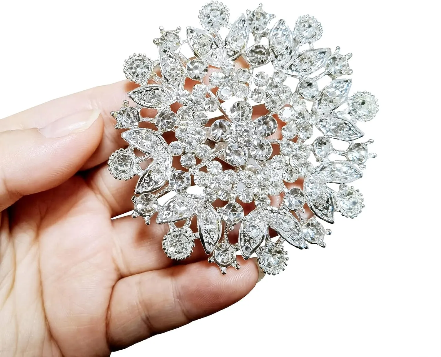 USIX Pack of 3 Floriated Round Rhinestone Crystal Brooch Pin for Dress, Suit, Sweater Embellishments, DIY Wedding Bouquet Cake Dress Corsage Boutonniere Decoration