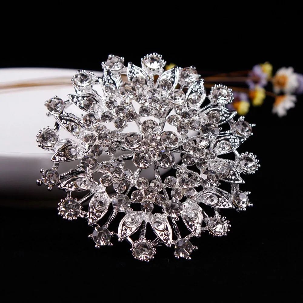 USIX Pack of 3 Floriated Round Rhinestone Crystal Brooch Pin for Dress, Suit, Sweater Embellishments, DIY Wedding Bouquet Cake Dress Corsage Boutonniere Decoration