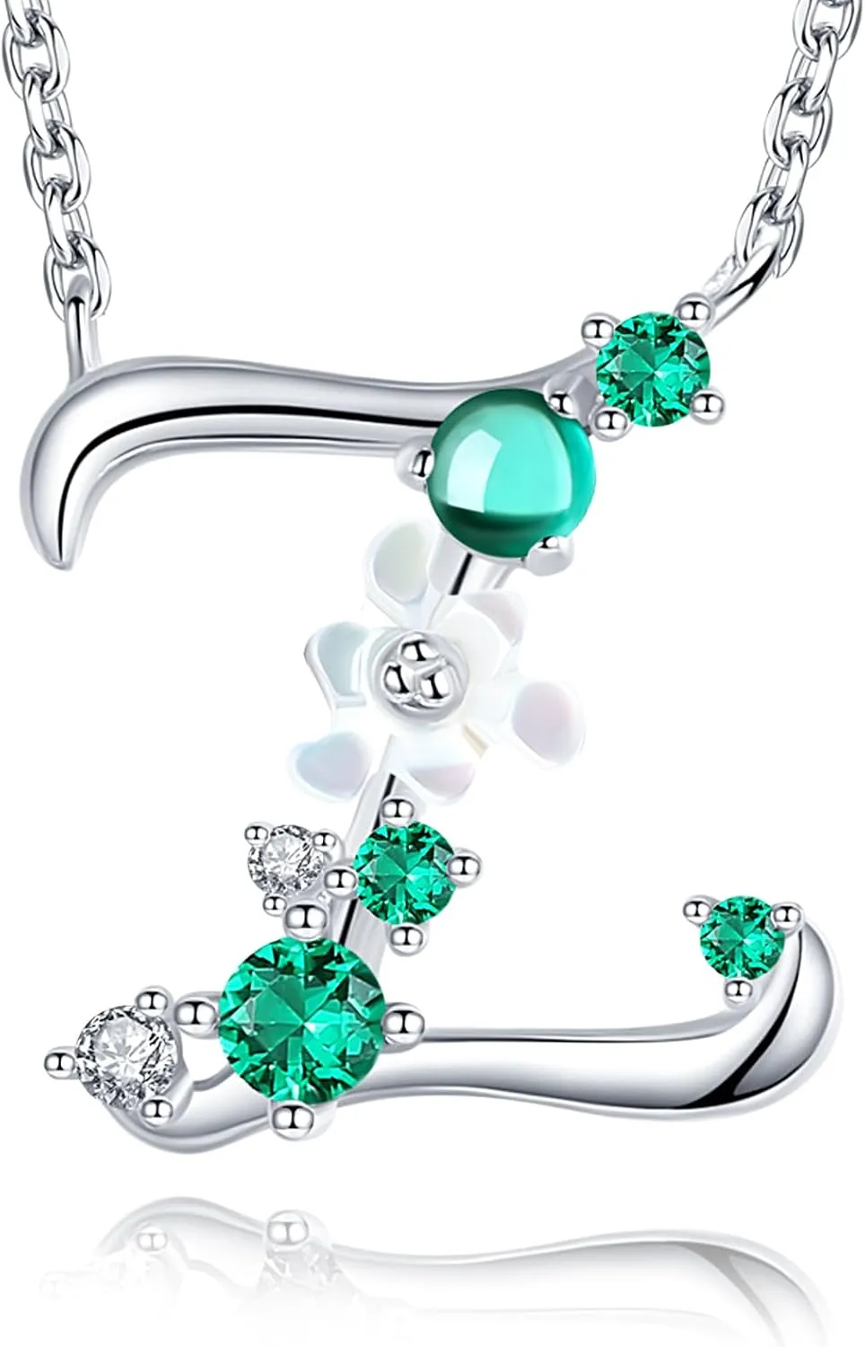 VIKI LYNN Initial Necklace for Women 925 Sterling Silver Letter A to Z Pendant Necklace with Green Cubic Zirconia Mother??s Day Anniversary Graduation Charm Jewelry Gift for Women, Mom, Wife, Friend