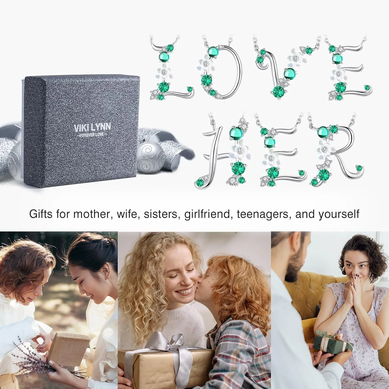 VIKI LYNN Initial Necklace for Women 925 Sterling Silver Letter A to Z Pendant Necklace with Green Cubic Zirconia Mother??s Day Anniversary Graduation Charm Jewelry Gift for Women, Mom, Wife, Friend