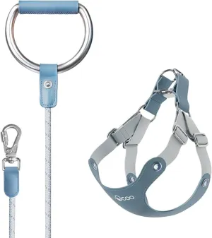 VOOCOO Dog Harness and Leash Set, No Pull No Choke Neck & Chest Adjustable Pet Harness for Small, Medium Dogs, Soft PU Leather Dog Harness with Reflective Anti-Twist Dog Leash for Puppy, Kitten, Cats