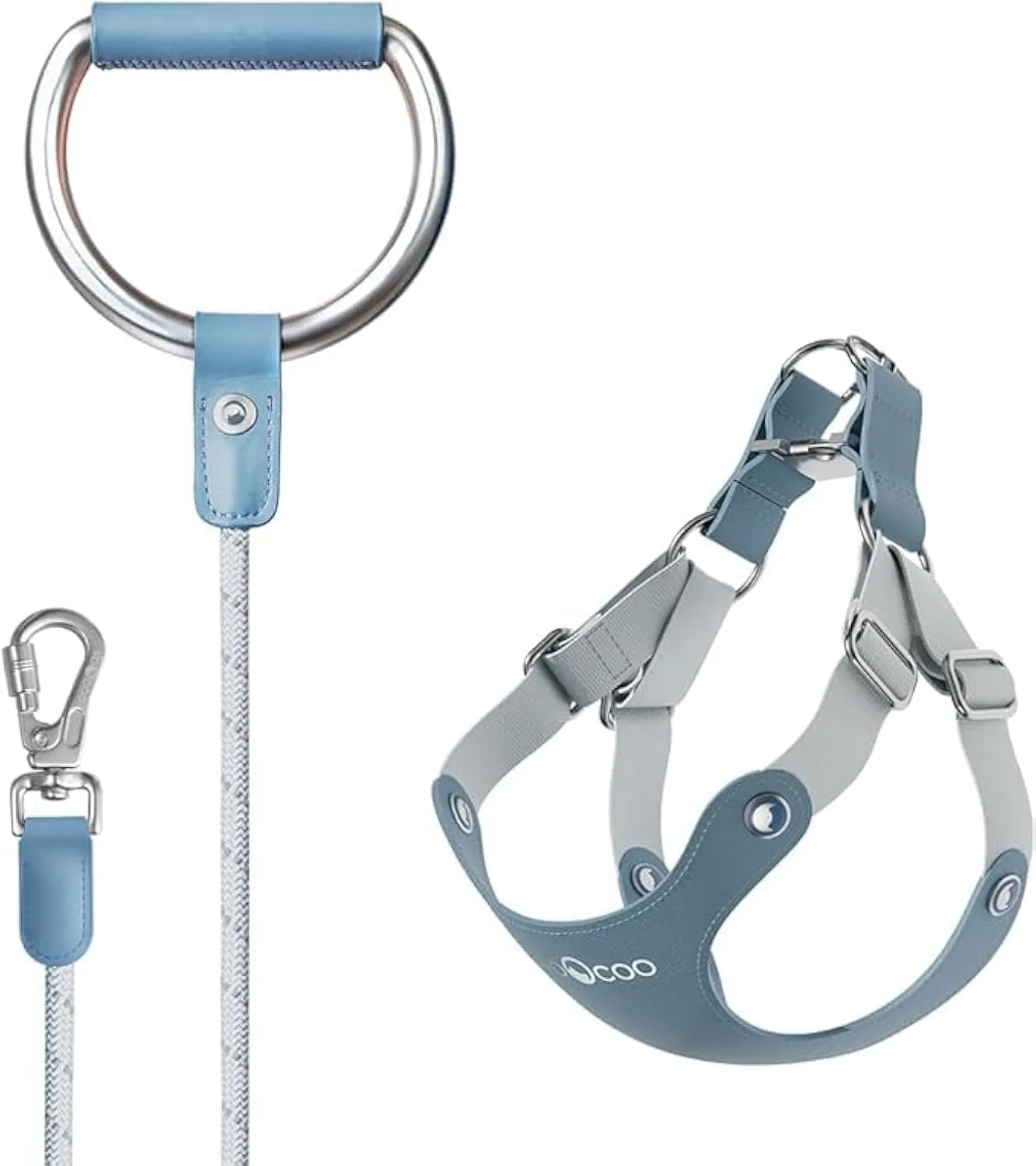 VOOCOO Dog Harness and Leash Set, No Pull No Choke Neck & Chest Adjustable Pet Harness for Small, Medium Dogs, Soft PU Leather Dog Harness with Reflective Anti-Twist Dog Leash for Puppy, Kitten, Cats